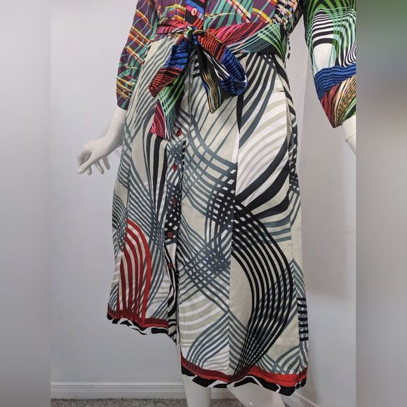 Desigual Shirt dress, vibrant print dress with pockets stripes size large - Picture 5 of 10